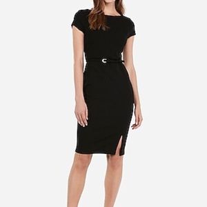 Black belted short sleeve dress